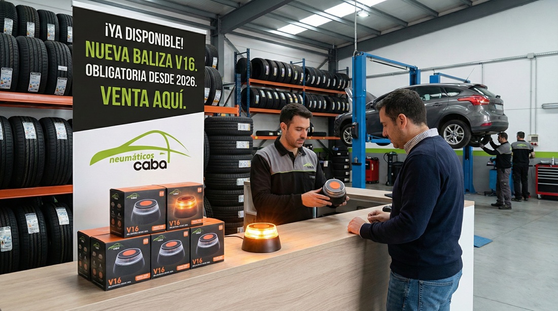 Compra de la nueva baliza V16 de emergencia obligatoria DGT en el taller Neumáticos Caba
